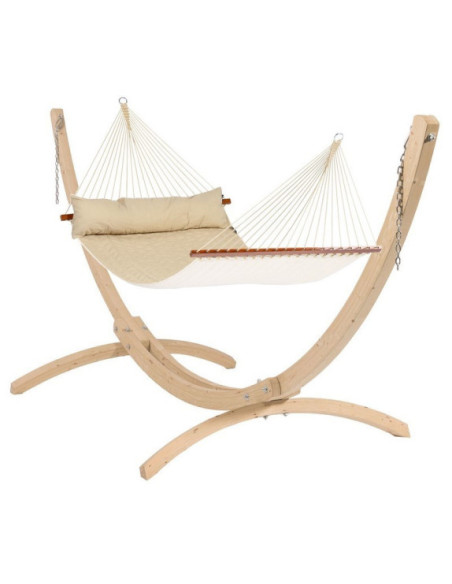 Hammock with wooden stand and cushion