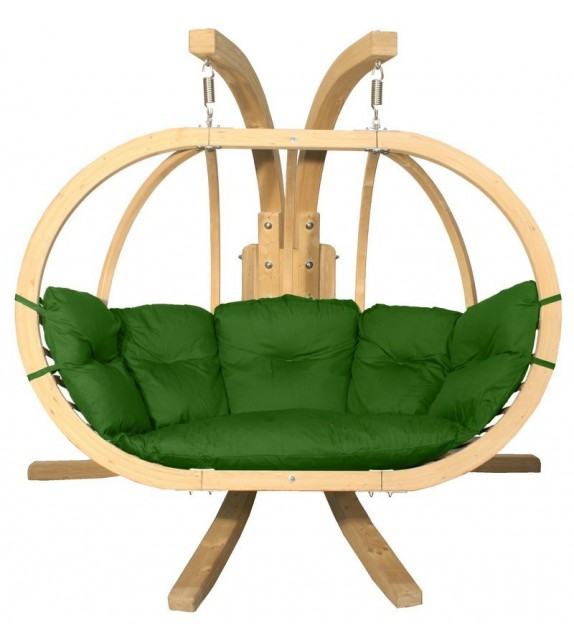 Zestaw - Fotel wiszący drewniany ze stojakiem - Bubble Double Wood Sea Green