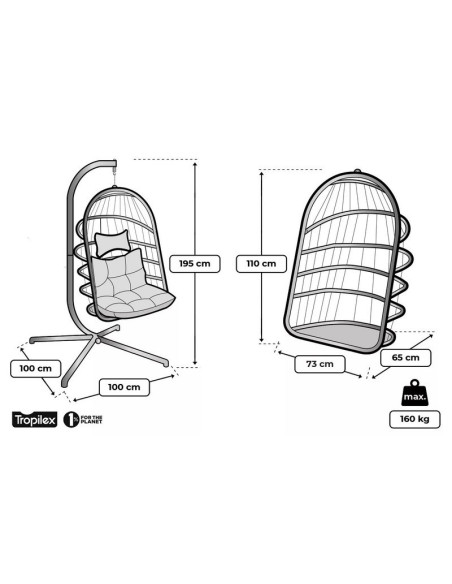 Hanging chair with Egg stand made of technorattan in anthracite - Shop